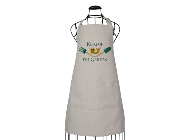 linen style king of the garden  apron for gardening 